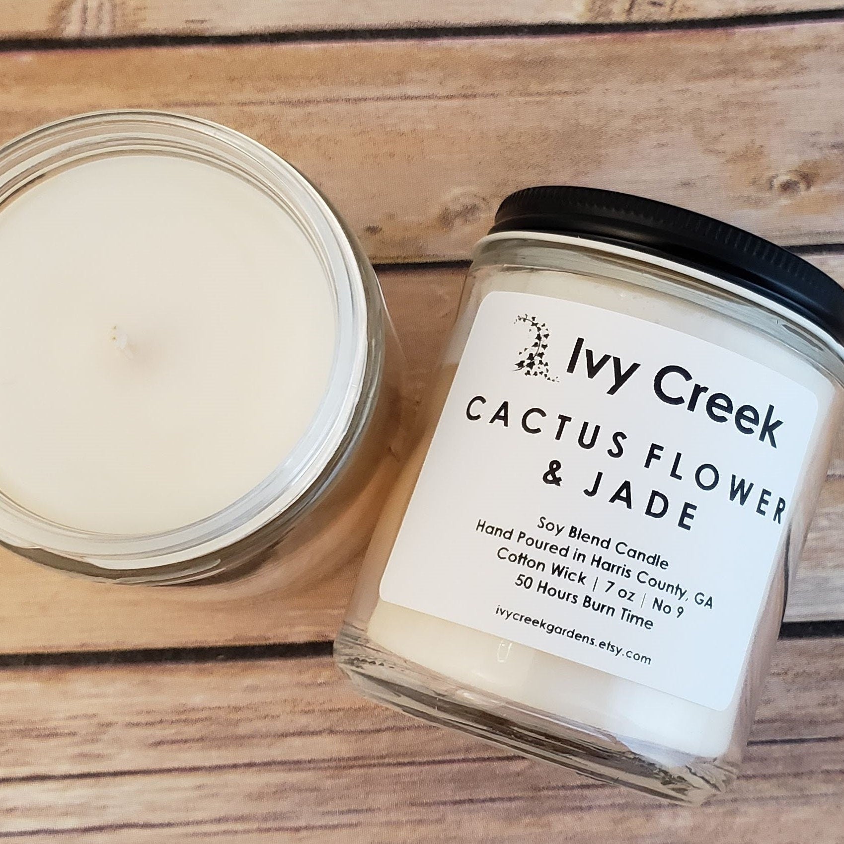 Ivy Creek No 9 | Cactus Flower & Jade Soy Blend Candle | Hand Poured | 7 oz | Cotton Wick | Small Batch | Clean Burning | Container Candle