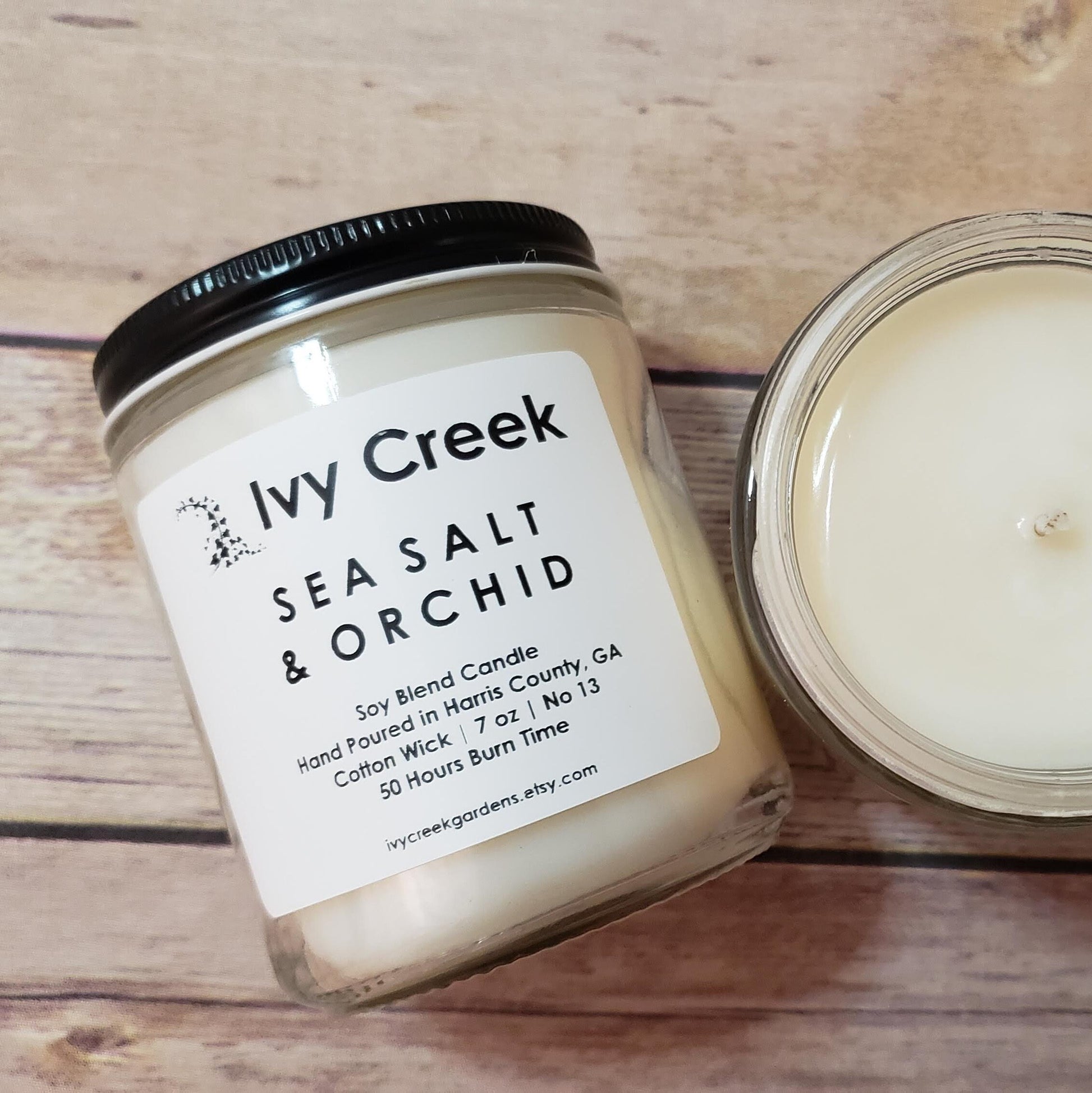 Sea Salt & Orchid Soy Blend Candle | Ivy Creek No 13 | Hand Poured | Cotton Wick | Small Batch | Clean Burning | Container Candle | 7 oz