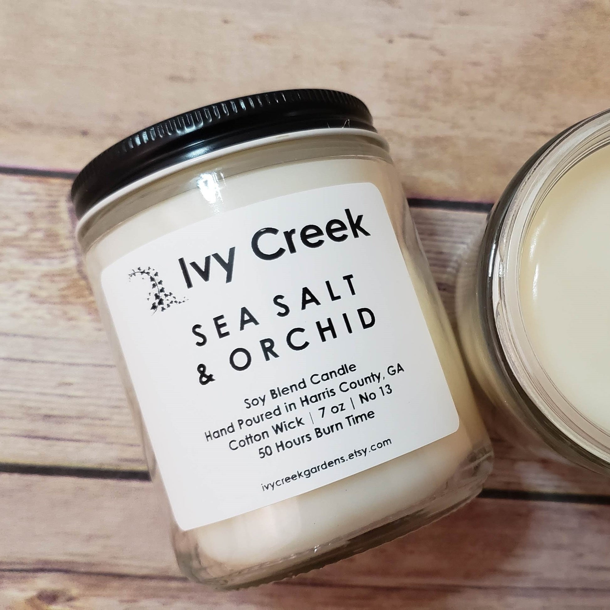 Sea Salt & Orchid Soy Blend Candle | Ivy Creek No 13 | Hand Poured | Cotton Wick | Small Batch | Clean Burning | Container Candle | 7 oz