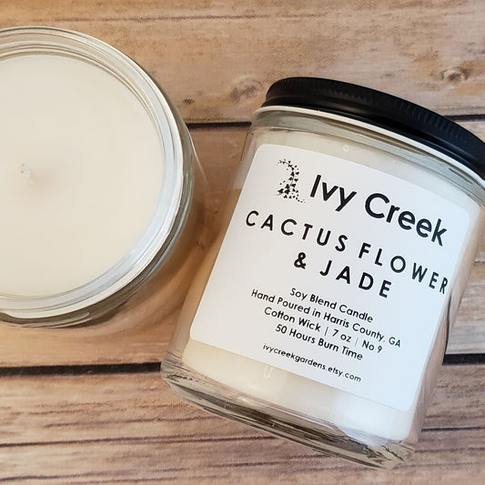 Ivy Creek No 9 | Cactus Flower & Jade Soy Blend Candle | Hand Poured | 7 oz | Cotton Wick | Small Batch | Clean Burning | Container Candle