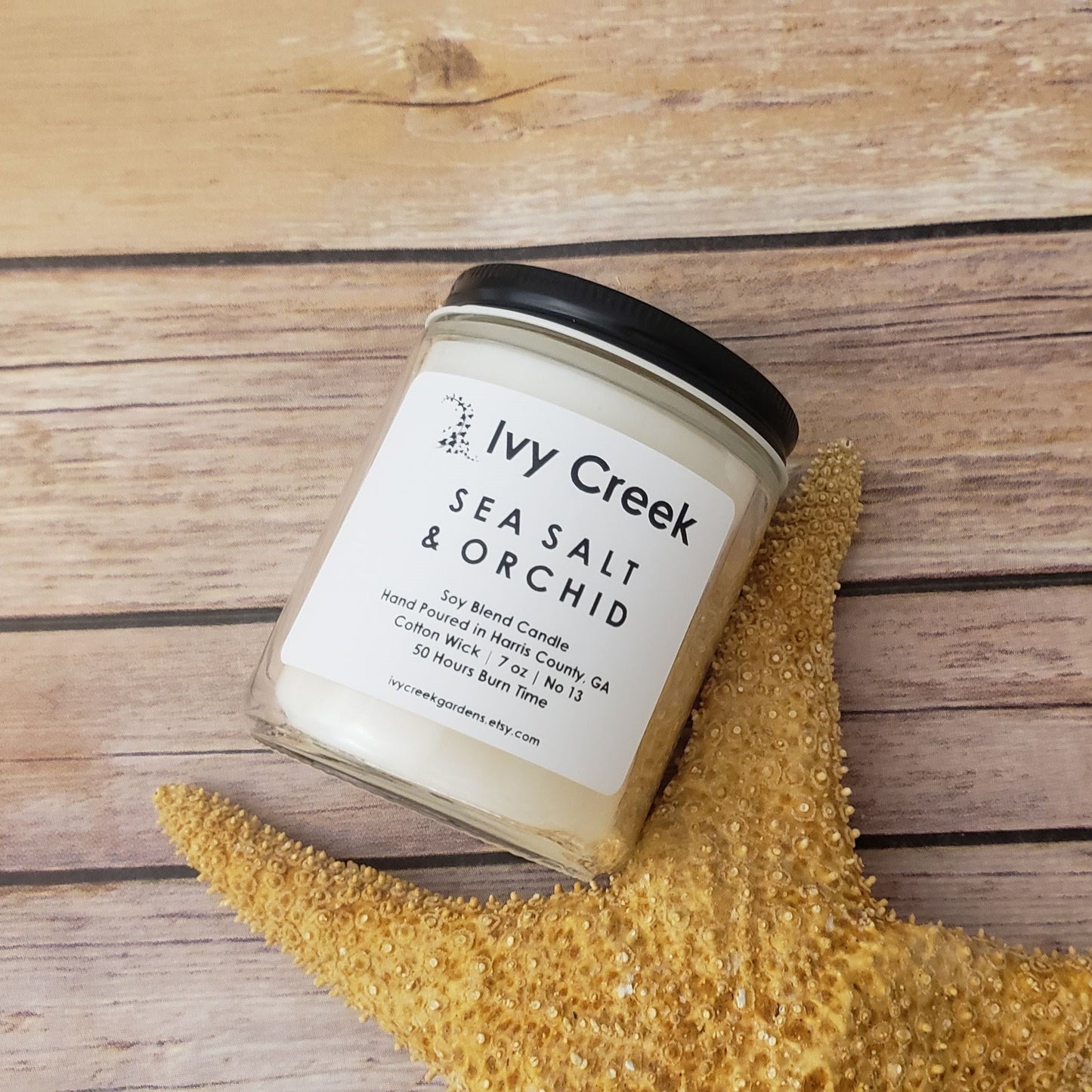 Sea Salt & Orchid Soy Blend Candle | Ivy Creek No 13 | Hand Poured | Cotton Wick | Small Batch | Clean Burning | Container Candle | 7 oz