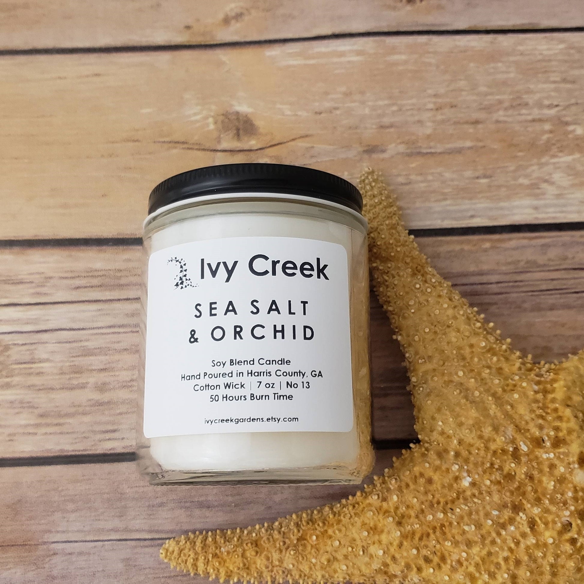 Sea Salt & Orchid Soy Blend Candle | Ivy Creek No 13 | Hand Poured | Cotton Wick | Small Batch | Clean Burning | Container Candle | 7 oz