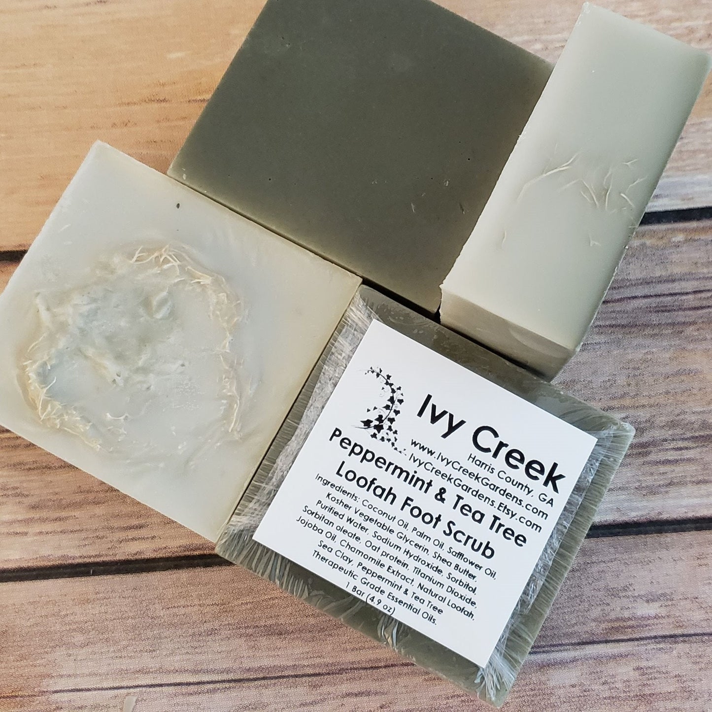 Peppermint & Tea Tree Loofah Foot Scrub Soap | Vegan Exfoliating Soap | French Green Clay | Natural Therapeutic Detox Soap | 4.9 oz