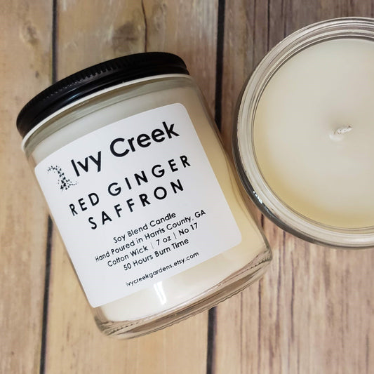 Ivy Creek No. 17 Red Ginger Saffron Soy Blend Candle | Hand-Poured | 7 oz | Cotton Wick | Small Batch | Clean Burning | Container Candle