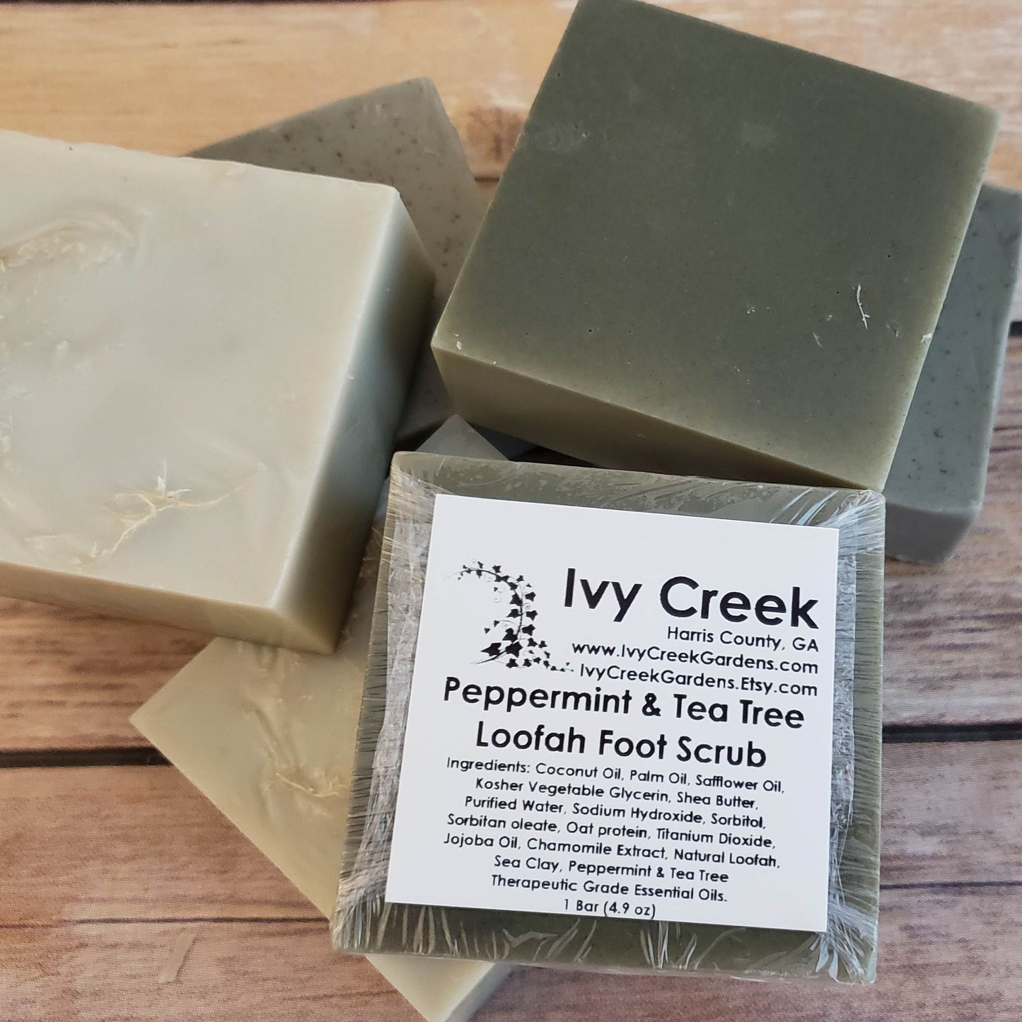 Peppermint & Tea Tree Loofah Foot Scrub Soap | Vegan Exfoliating Soap | French Green Clay | Natural Therapeutic Detox Soap | 4.9 oz