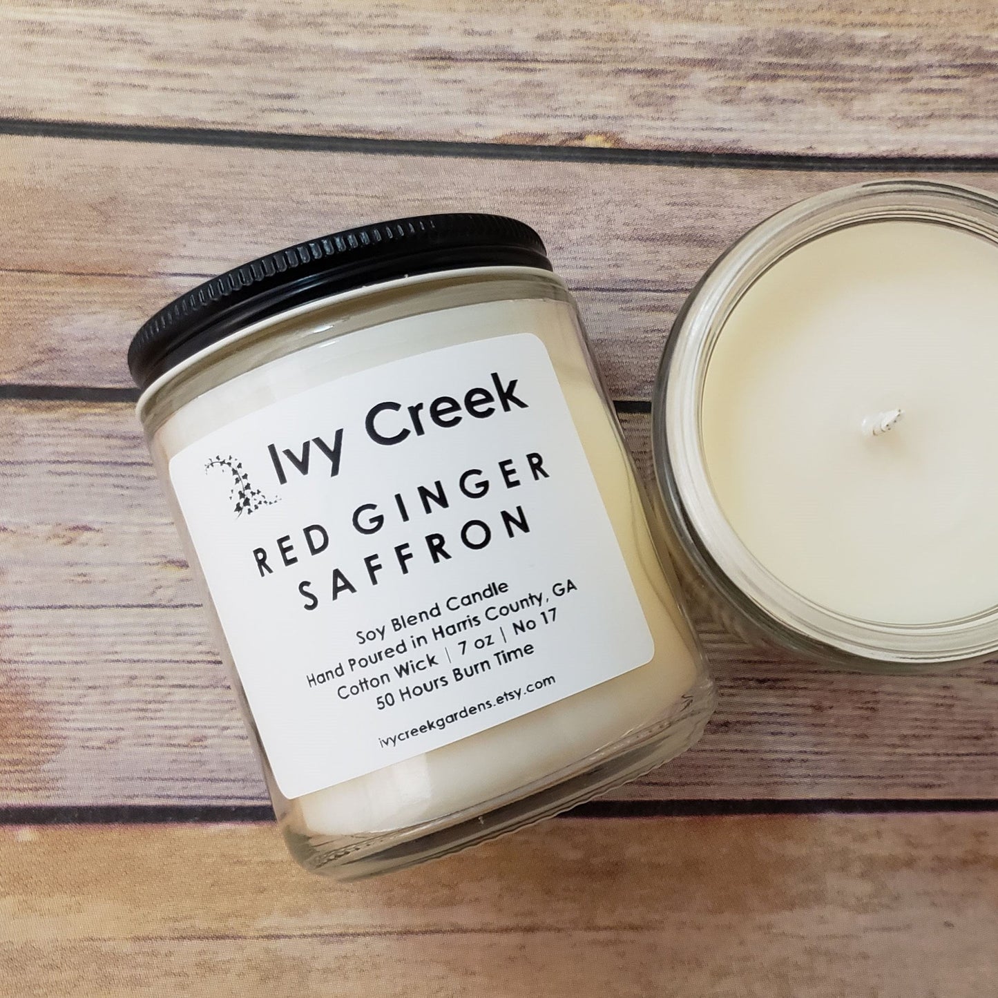 Ivy Creek No. 17 Red Ginger Saffron Soy Blend Candle | Hand-Poured | 7 oz | Cotton Wick | Small Batch | Clean Burning | Container Candle