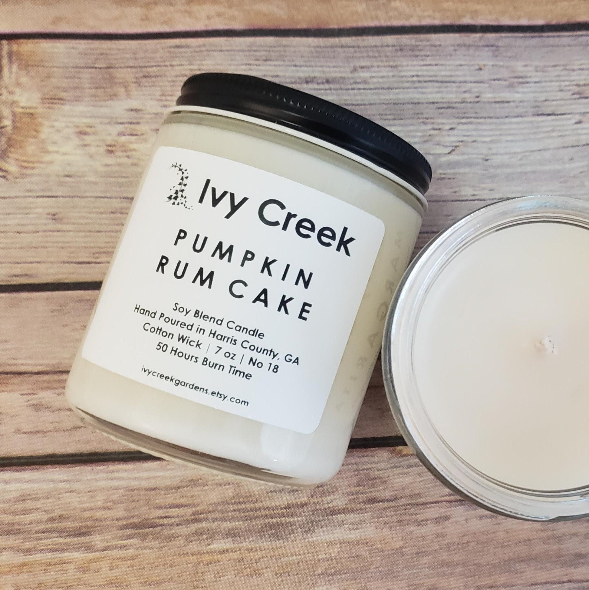 Ivy Creek No. 18 Pumpkin Rum Cake Soy Blend Candle | Hand-Poured | 7 oz | Cotton Wick | Small Batch | Clean Burning | Container Candle