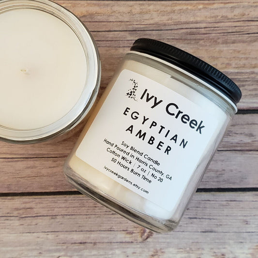 Ivy Creek No. 20 Egyptian Amber Soy Blend Candle | Hand-Poured | 7 oz | Cotton Wick | Small Batch | Clean Burning | Container Candle