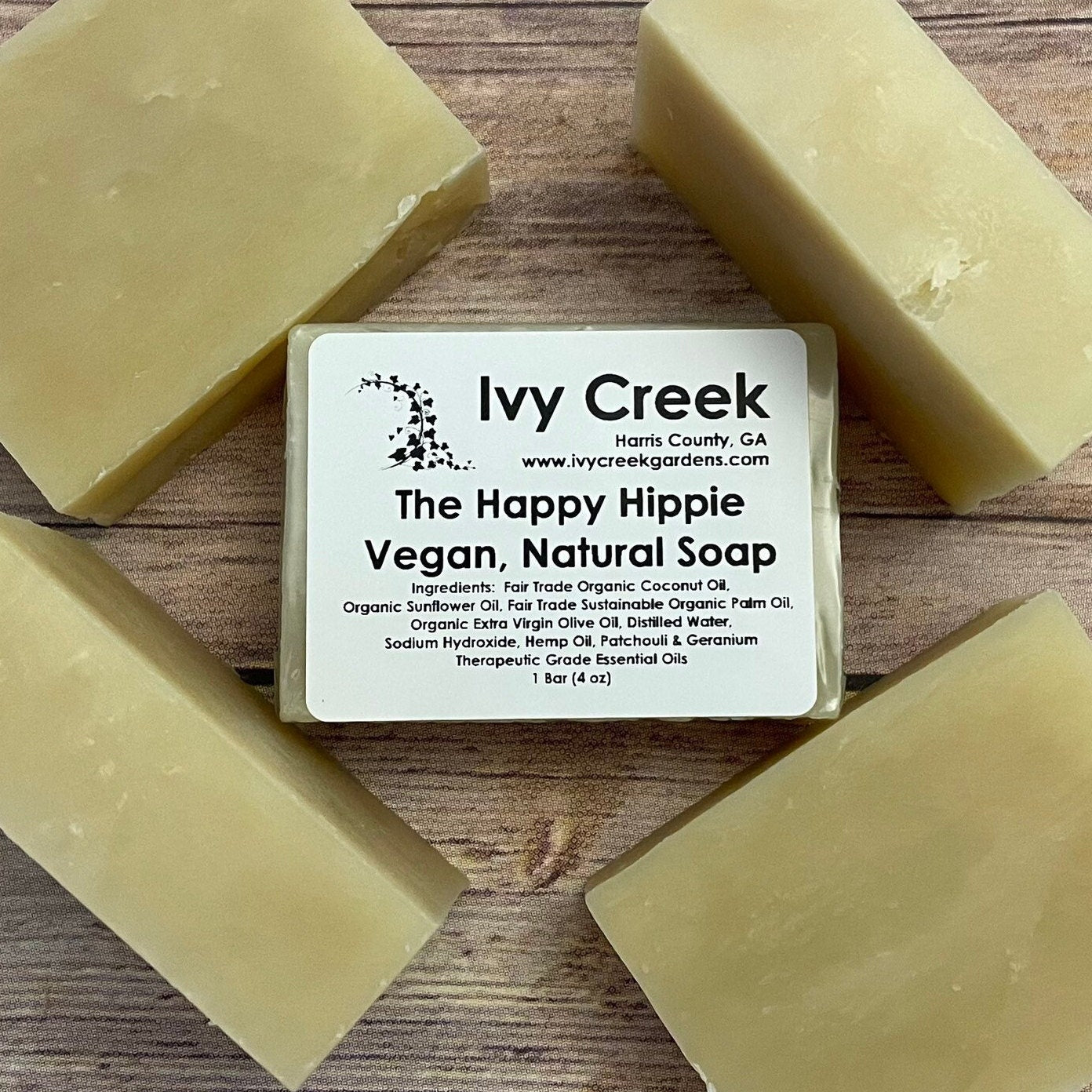 The Happy Hippie Natural Vegan Soap | Plant-based Patchouli and Geranium Scented Cleansing Natural Hand and Body Cleansing Bar | 4 oz