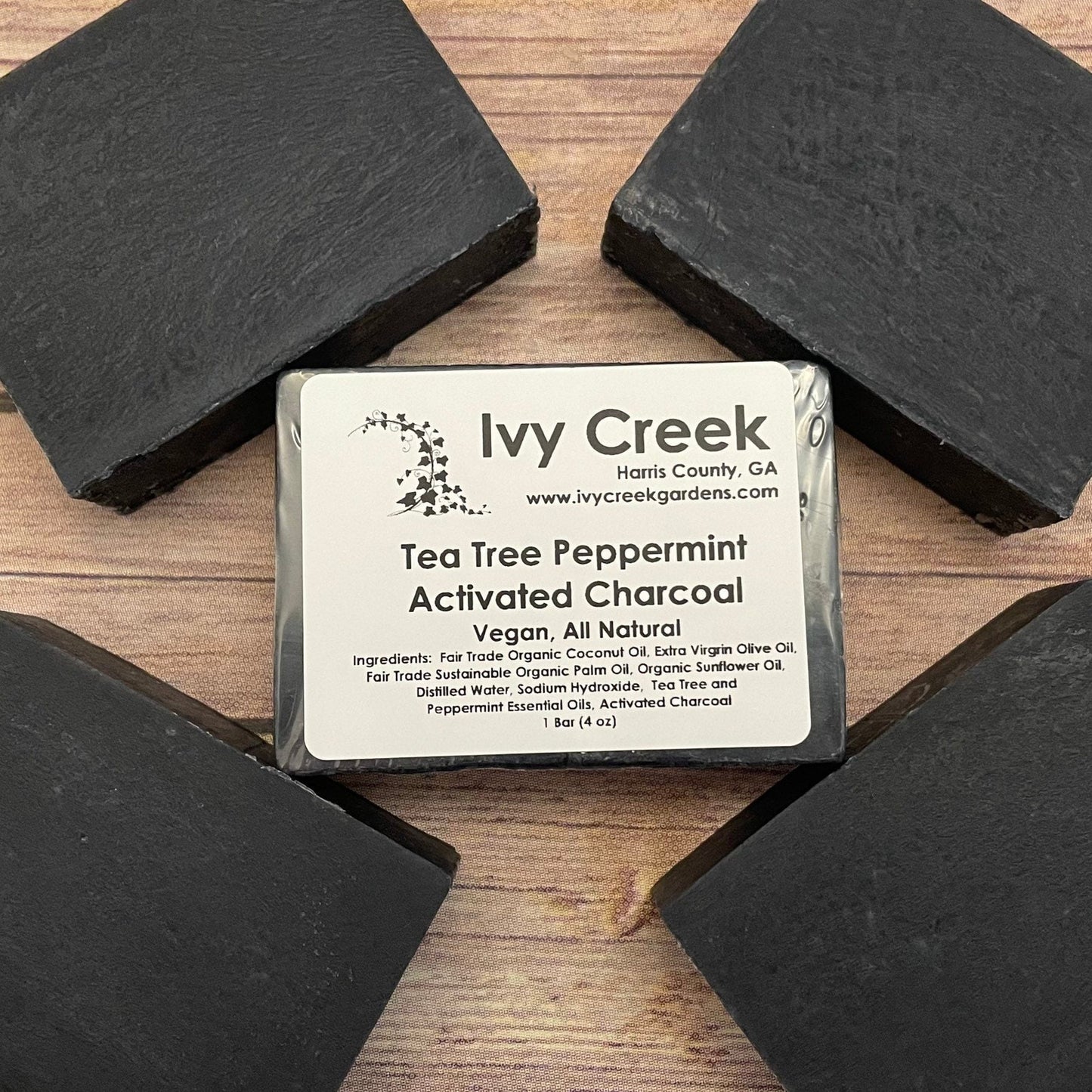 Ivy Creek Tea Tree Peppermint Activated Charcoal Soap | Vegan and Detoxifying Natural Soap - 4oz bar soap