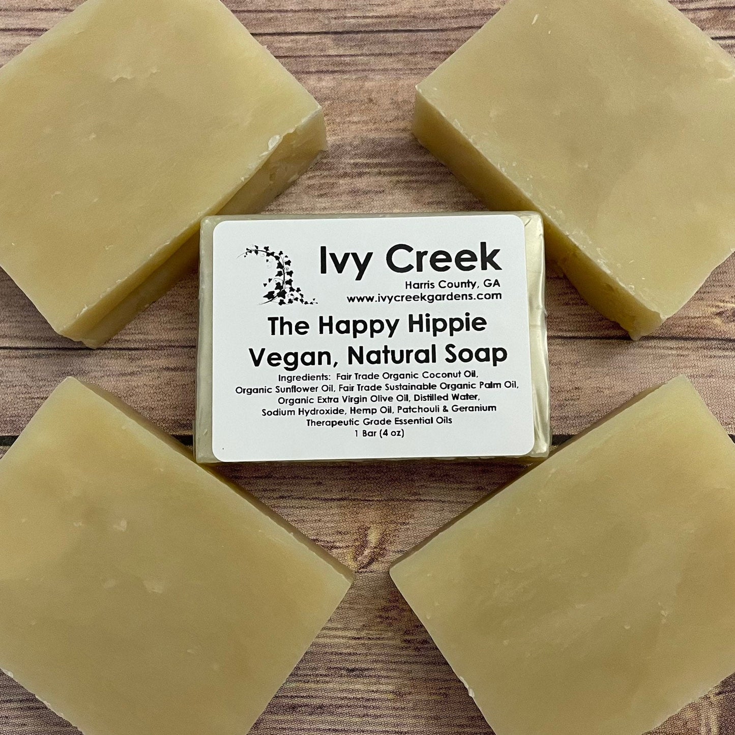 The Happy Hippie Natural Vegan Soap | Plant-based Patchouli and Geranium Scented Cleansing Natural Hand and Body Cleansing Bar | 4 oz