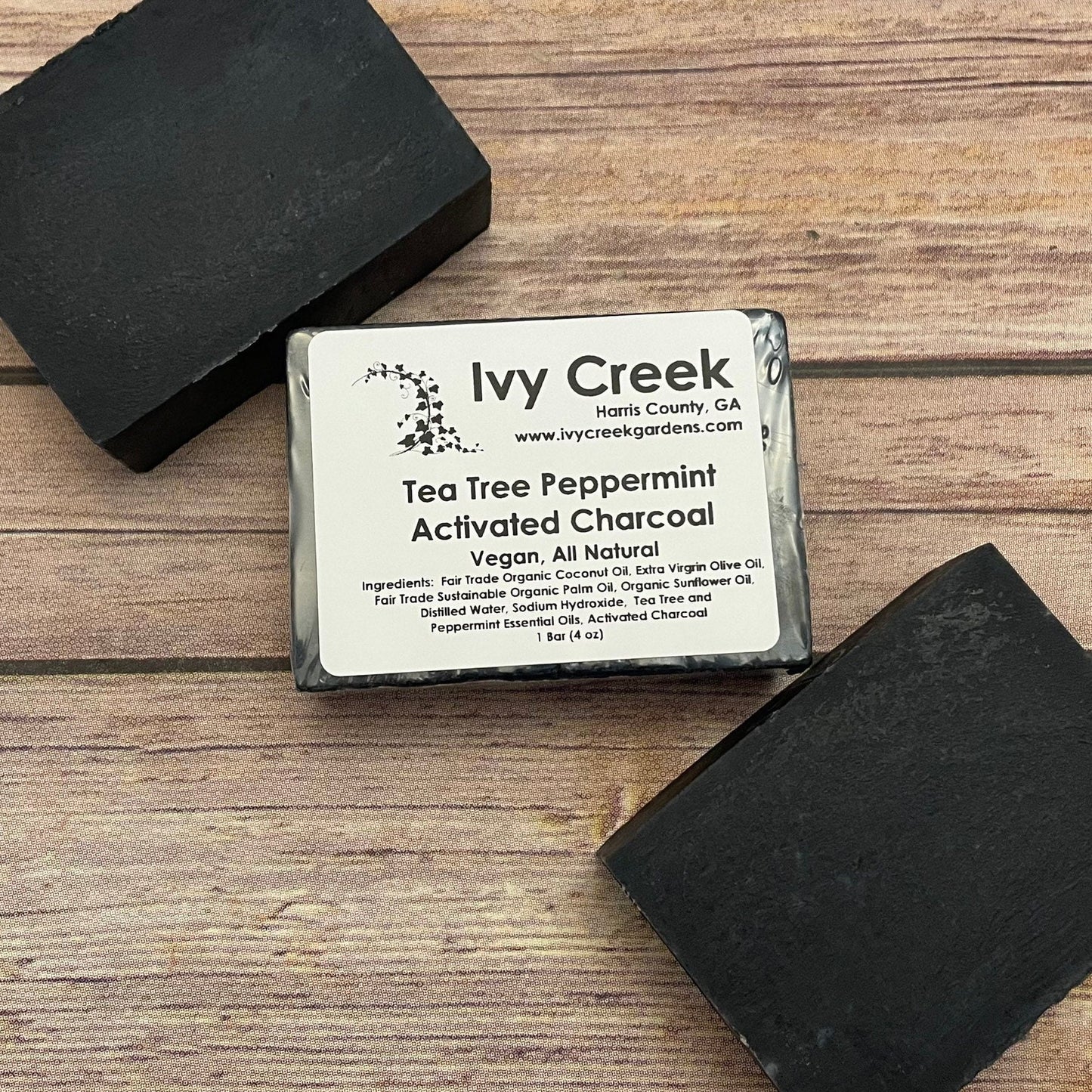 Ivy Creek Tea Tree Peppermint Activated Charcoal Soap | Vegan and Detoxifying Natural Soap - 4oz bar soap