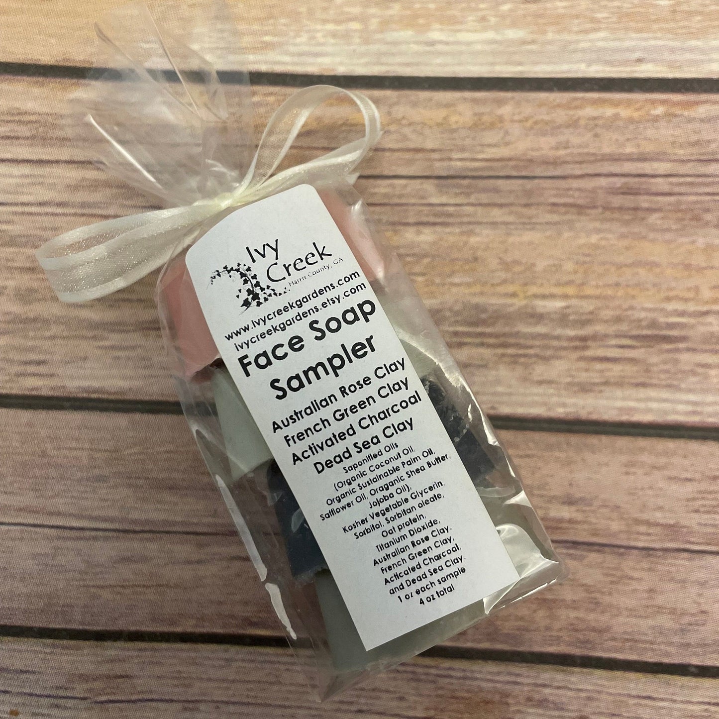 Clay Face Soap Sampler Set | Facial Cleansing Bars | Australian Rose Clay, French Green Clay, Activated Charcoal, Dead Sea Clay - 4 oz