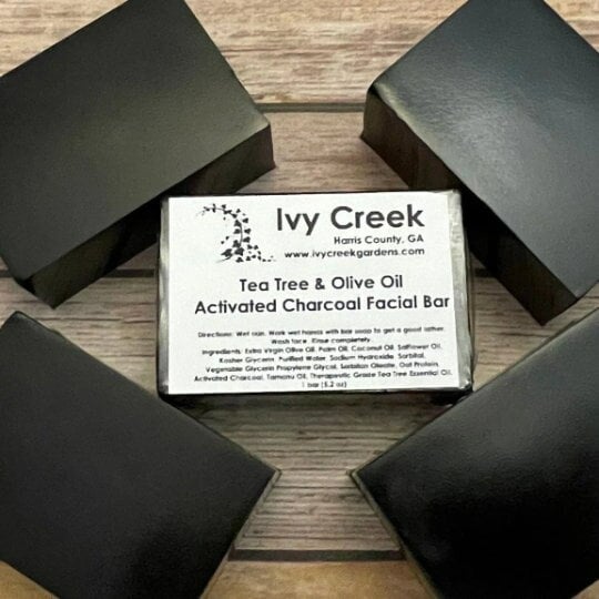 Ivy Creek Tea Tree & Olive Oil Activated Charcoal Facial Bar | Natural Soap | Holistic Soap | Tea Tree Soap | Olive Oil Soap | 5.2 oz