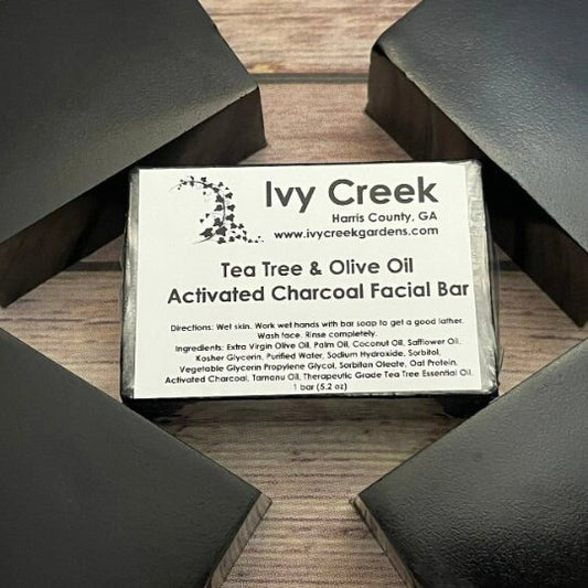 Ivy Creek Tea Tree & Olive Oil Activated Charcoal Facial Bar | Natural Soap | Holistic Soap | Tea Tree Soap | Olive Oil Soap | 5.2 oz