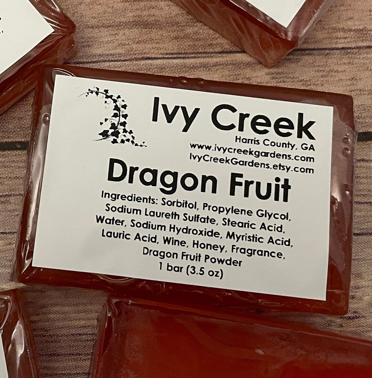 Ivy Creek Dragon Fruit Honey Wine Moisturizing Nourishing Fruit Bar Soap | Ivy Creek Cleansing Natural Antioxidant Luxurious | 3.5 oz Bar