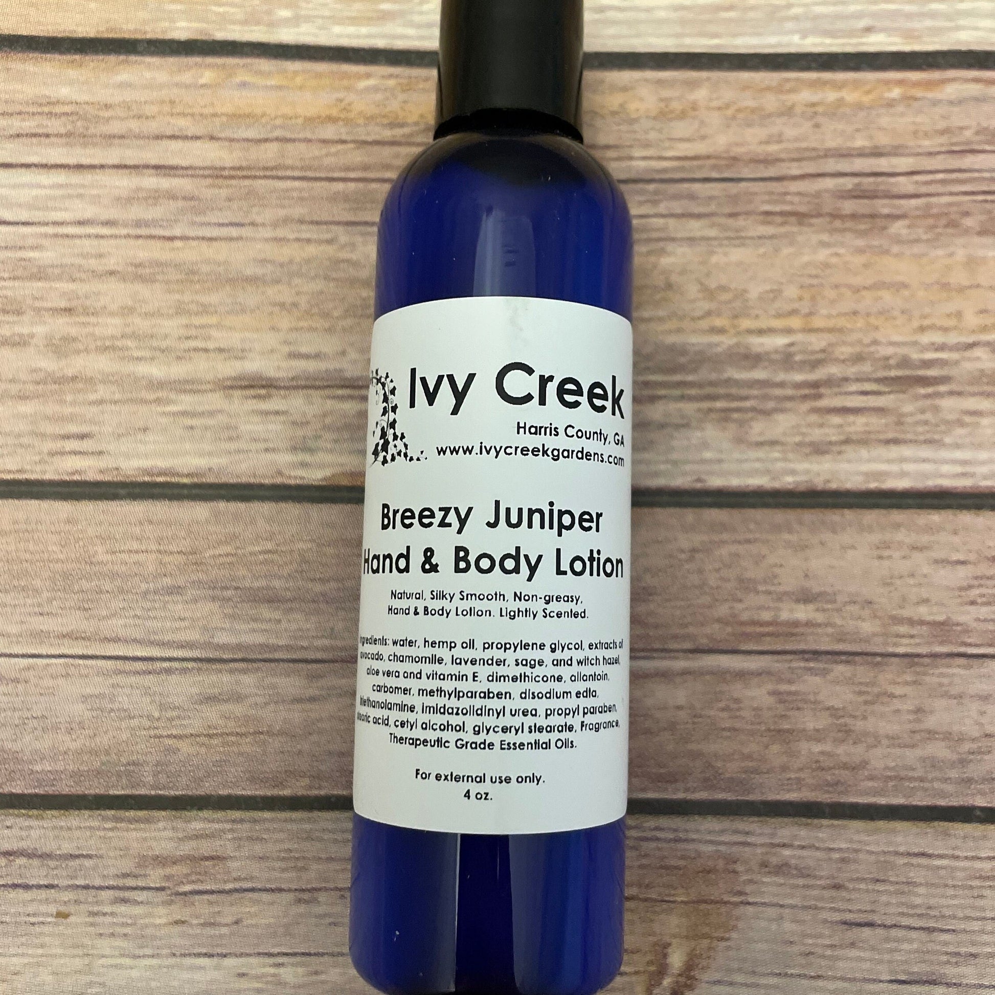 Ivy Creek Breezy Juniper Silky Smooth Hand & Body Lotion - All-Natural, Holistic, Lightly Scented - Ready to Ship - 4 oz