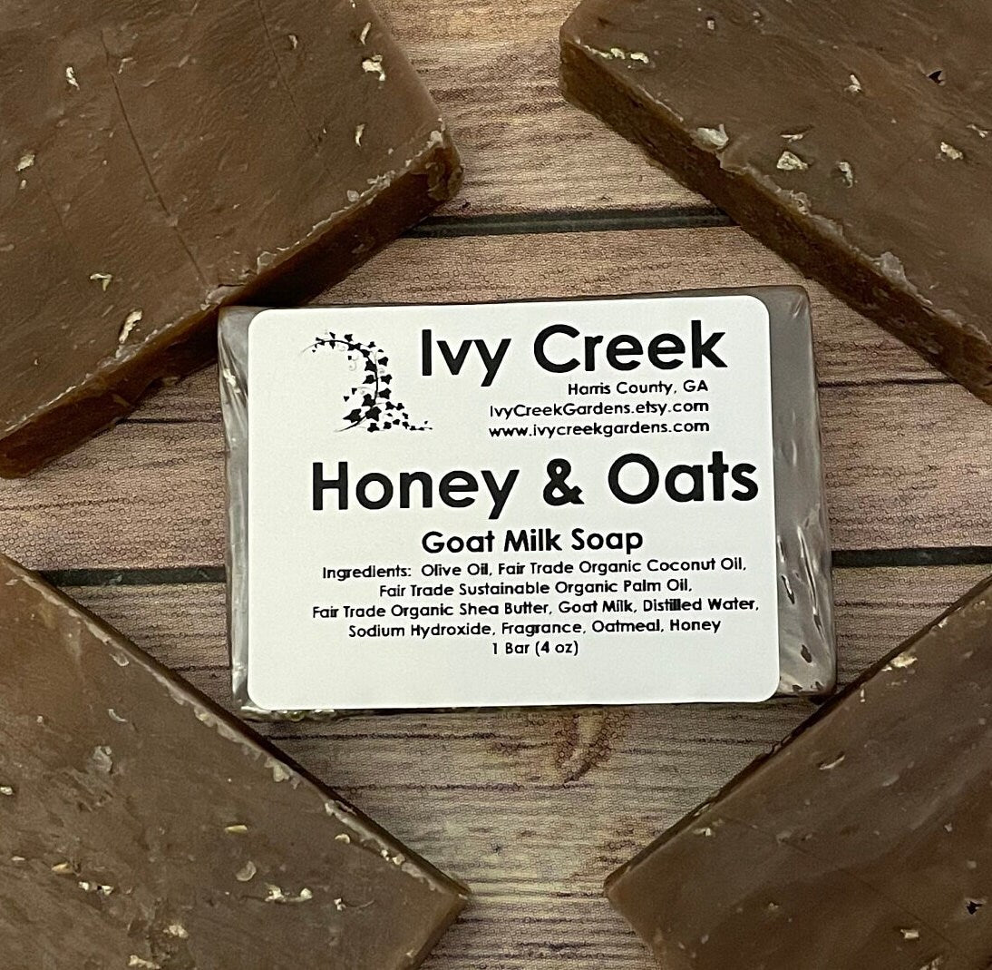 Ivy Creek Honey and Oats Goat Milk Soap | Natural, Fair Trade Handmade Soap | 4 oz bar soap