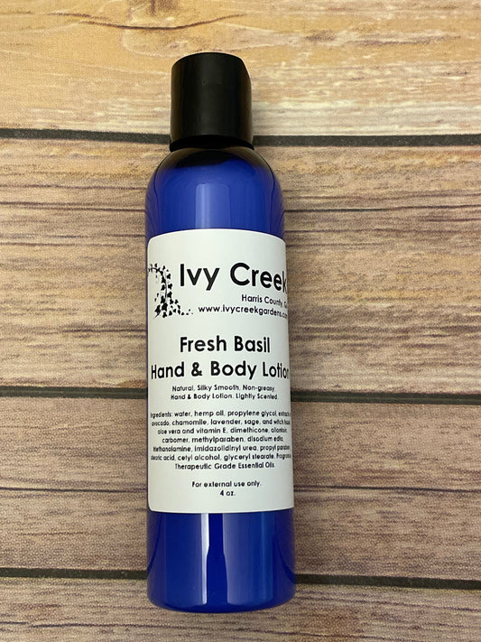 Ivy Creek Fresh Basil Silky Smooth Hand & Body Lotion - All-Natural, Holistic, Lightly Scented - Ready to Ship - 4 oz