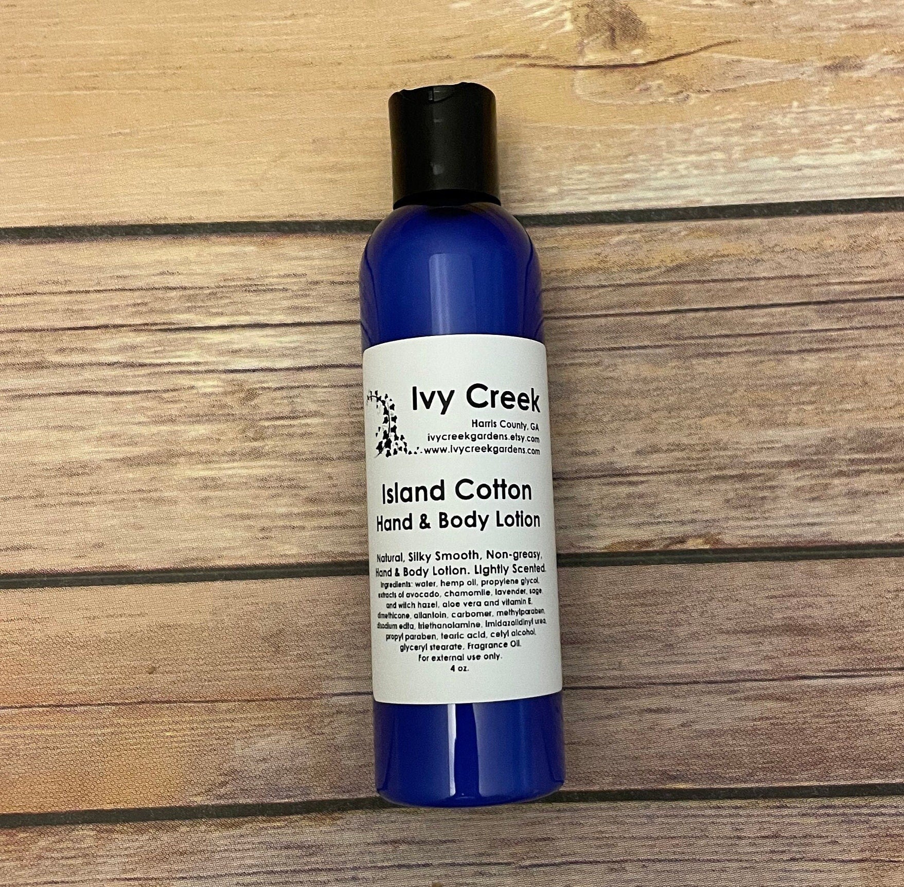 Ivy Creek Island Cotton Silky Smooth Hand & Body Lotion - All-Natural, Holistic, Lightly Scented - Ready to Ship - 4 oz