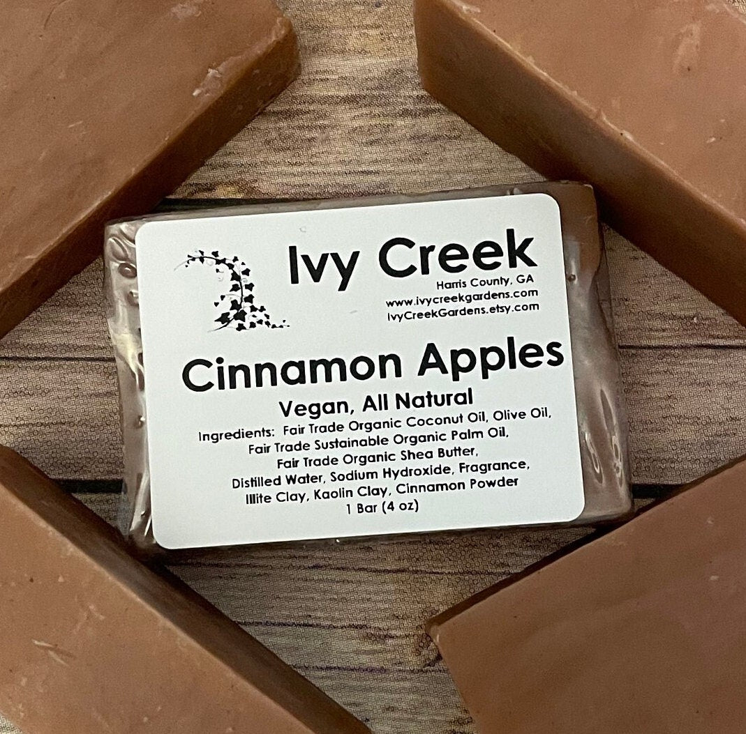 Ivy Creek Cinnamon Apples Handcrafted Bar Soap | Natural Holistic Warm Cinnamon Crisp Apples Autumn Homemade Pie Mulled Cider - 4 oz