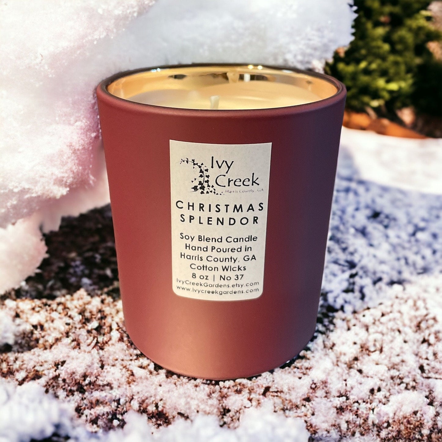 Ivy Creek No 37 | Christmas Splendor Soy Blend Candle | Hand Poured | 8 oz | Cotton Wick | Small Batch | Clean Burning | Christmas