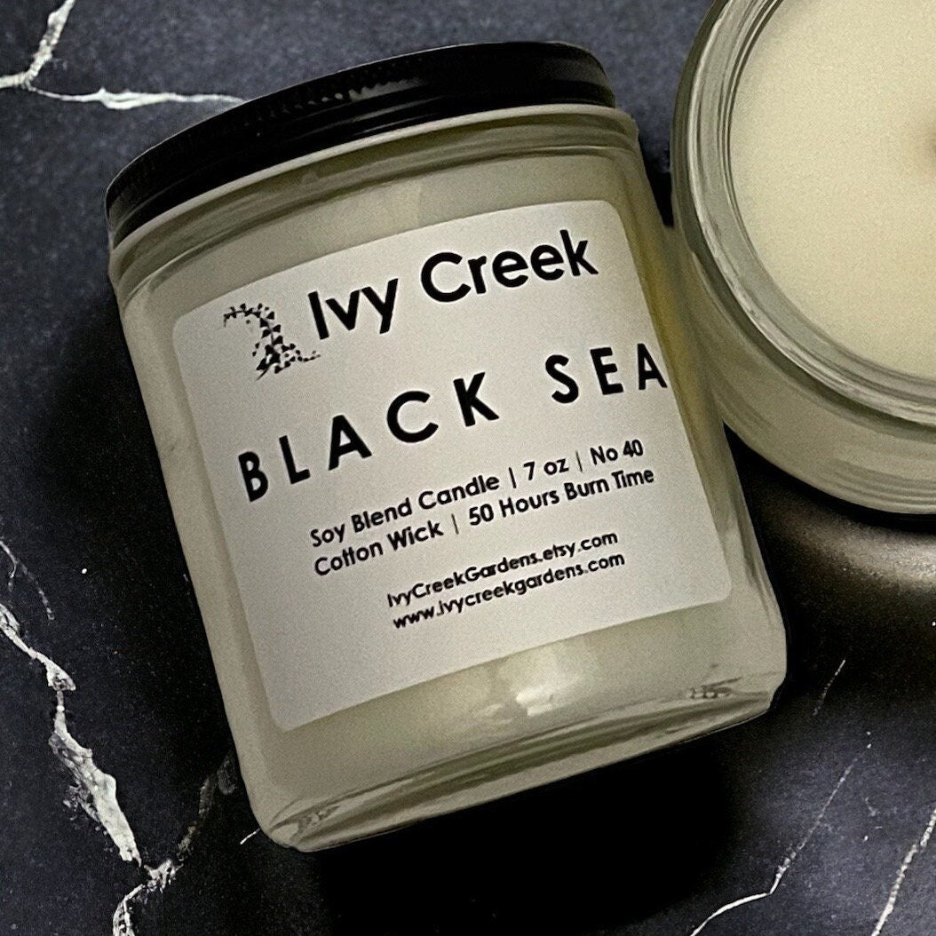 Ivy Creek No. 40 Black Sea Soy Blend Candle | Hand-Poured | 7 oz | Cotton Wick | Small Batch | Clean Burning | Container Candle