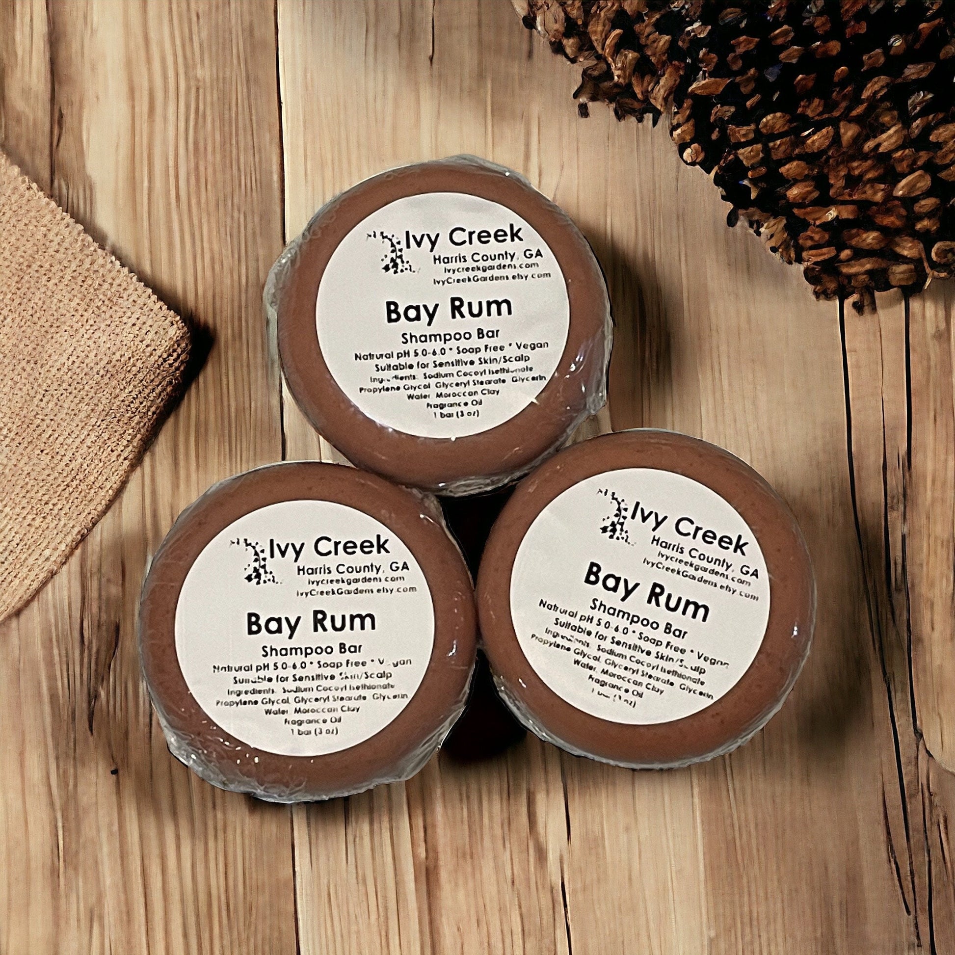 Bay Rum Vegan Masculine Shampoo Bar | Natural Soap-Free pH Balanced Solid Hair Care | Gentle Organic Plant-Based Soap Body Wash | 3 oz